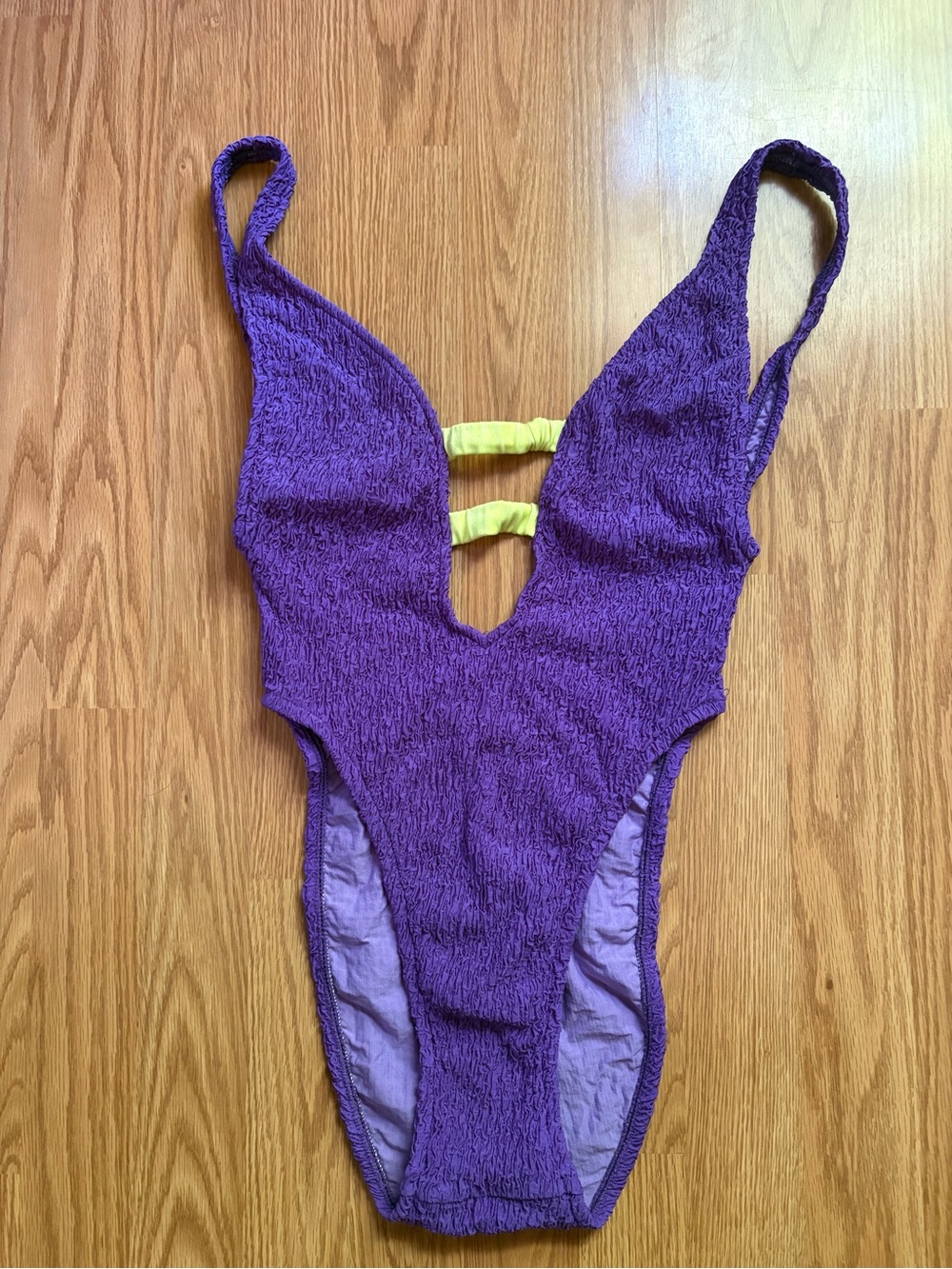 Vintage Neon Purple High-rise One-Piece Crinkle Fabric Swimsuit Women’s Medium
